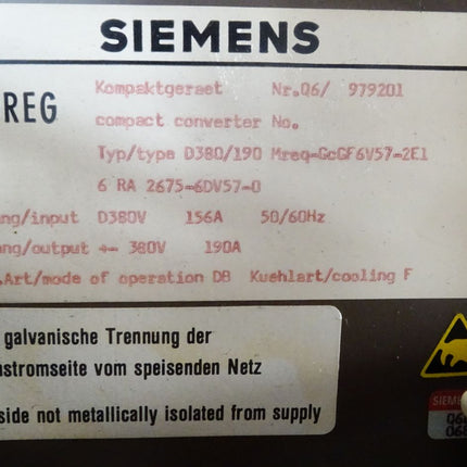 Siemens Simoreg Kompaktgerät D380/190 Mreq-GCGF6V57-2E1 / 6RA2675-6DV57-0