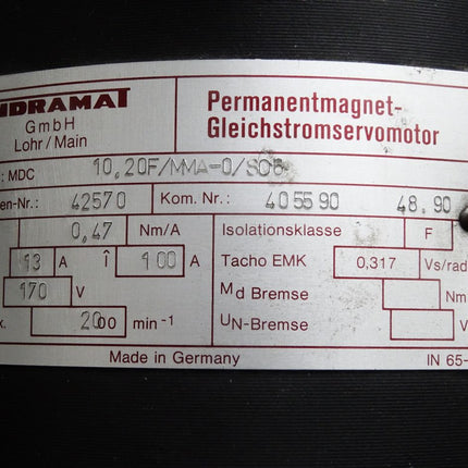 Indramat Permanentmagnet-Gleichstromservomotor MDC10.20F / MMA-0 / S06 2000min-1 - Maranos.de