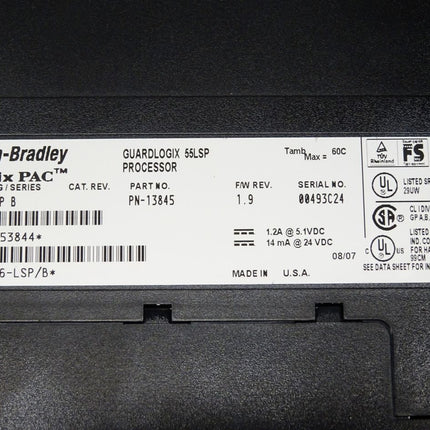 Allen-Bradley Logix PAC Guardlogix 55LSP Processor / PN-13845 / 1756-LSP B