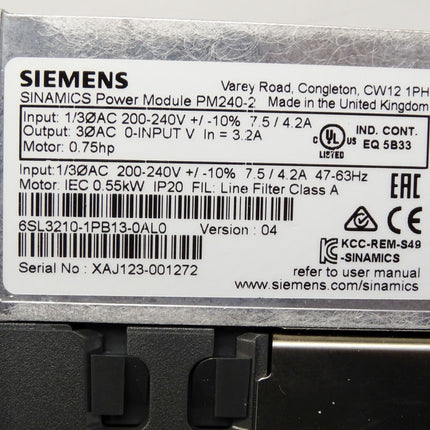 Siemens Sinamics Power Module PM240-2 6SL3210-1PB13-0AL0 DEFEKT - Maranos.de