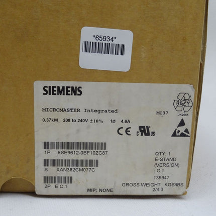Siemens 6SE9612-0BF10ZC87 Micromaster 6SE9 612-0BF10ZC87