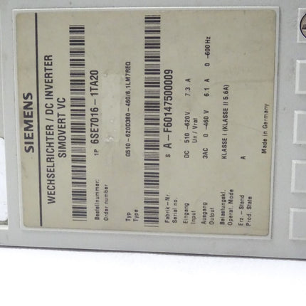Siemens Simovert VC 6SE7016-1TA20 Wechselrichter / DC Inverter