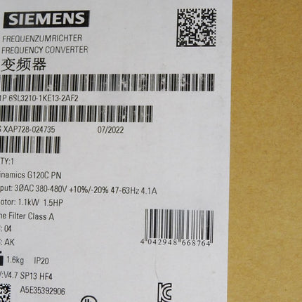 Siemens Frequenzumrichter 1.1kW 6SL3210-1KE13-2AF2 / Neu OVP - Maranos.de