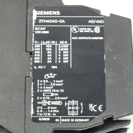 Siemens 3TH4040-0AP0 Hilfsschütz 230V 50Hz / 277V 60Hz / 3TH4 040-0AP0