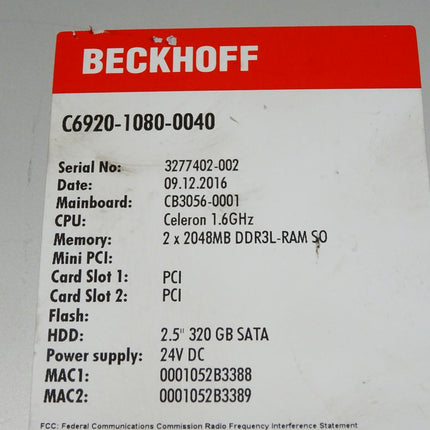 Beckhoff C9620-1080-0040 / Schaltschrank-Industrie-PC