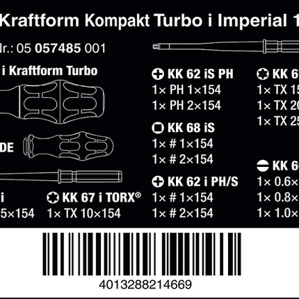 Wera Kraftform Kompakt Turbo VDE Imperial 1 - 05057485001 Bit-Set 16teilig - Maranos.de