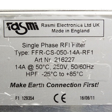 Rasmi Single Phase RFI Filter FFR-CS-050-14A-RF1 216227 - Maranos.de