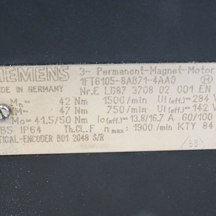 Siemens Permanent-Magnet-Motor 1FT6105-8AB71-4AA0  1900min-1