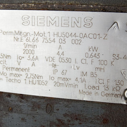 Siemens Permanent Magnet Motor Servomotor 1HU5044-0AC01-Z 2000min-1