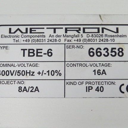 WETRON TBE6 / TBE-6 66358 400V 50Hz 16A IP40 Trennblockeinspeisung