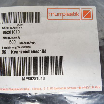 Murrplastik 86281010 / BS 1 Kennzeichenschild / Inhalt : 500 Stück / Neu OVP