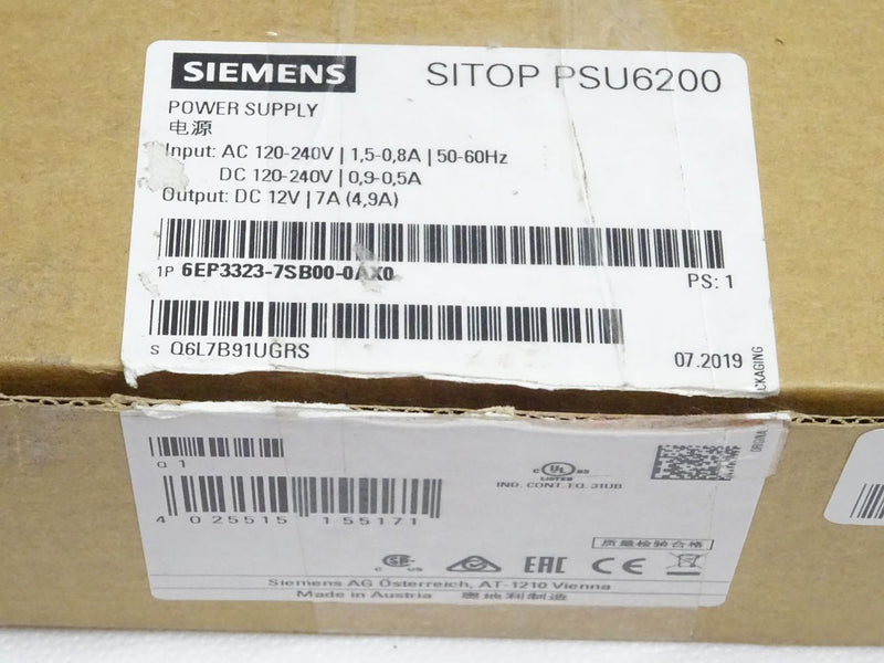 Siemens SITOP PSU6200 1PH DC 12V/7A 6EP3323-7SB00-0AX0 / 6EP3323-7SB00-0AX0 NEU-OVP