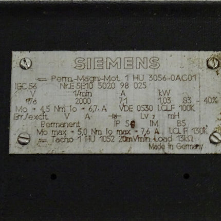 Siemens 1HU3056-0AC01 Permanent Magnet Motor 1,03kW / 2000Rpm / 1 HU3056-0AC01