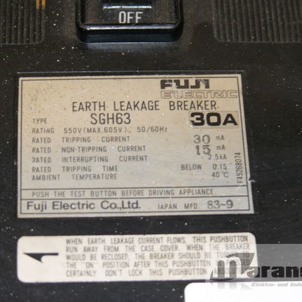 Fuji Electric Earth Leakage Breaker SGH63 / 30A SGH 63 - 30 A