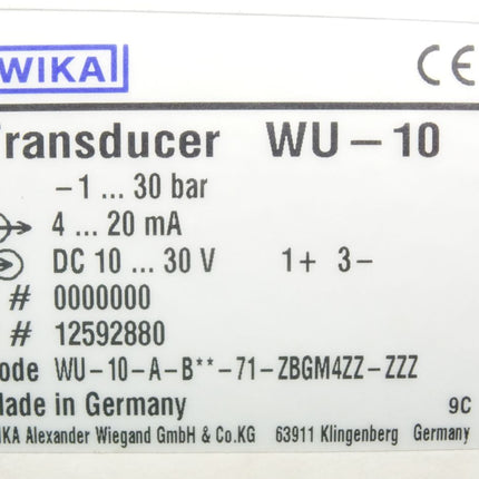 Wika Transducer WU-10 WU-10-1...30bar WU-10-A-B**-71-ZBGM4ZZ-ZZZ / Neu OVP - Maranos.de