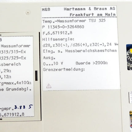 H & B Hartmann & Braun / Temp.-Meßumformer TEU325 / 11345-0-3264860