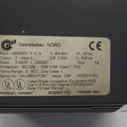 Getriebebau NORD AG SK2200/3 CV 77522080/9947 Frequenzumrichter