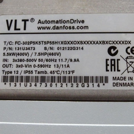 Danfoss VLT 131U3473 FC-302P5K5T5P55H1 Frequenzumrichter 5.5kW - Maranos.de