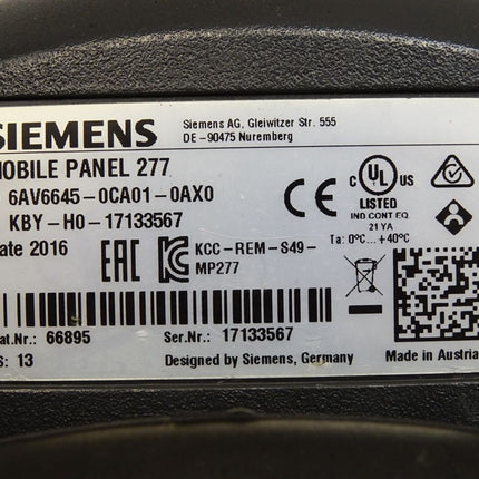 Siemens Mobile Panel 277 6AV6645-0CA01-0AX0 6AV6 645-0CA01-0AX0 - Maranos.de