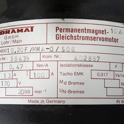 Indramat Permanentmagnet-Gleichstromservomotor MDC10.20F/MMA-0/S06