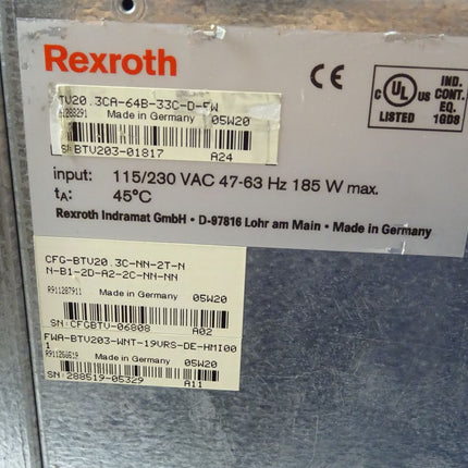 Rexroth Indramat System200 BTV20 BTV20.3CA-64B-33C-D-FW / R911288291 / Panel