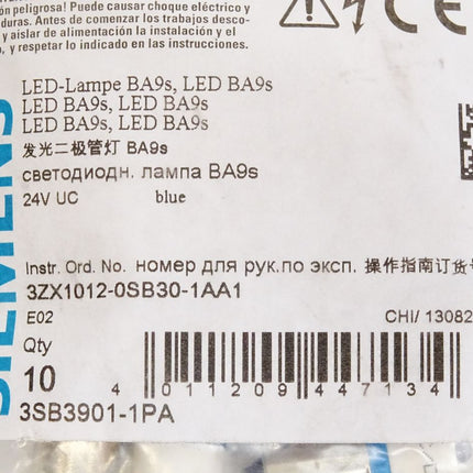 Siemens LED-Lampe BA9s 3SB3901-1PA / Inhalt : 10 Stück / Neu OVP