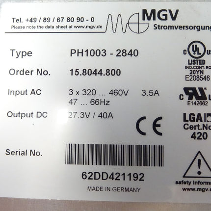 MGV Stromversorgungen PH1003-2840 15.8044.800 62DD421192 PH1003 - 2840