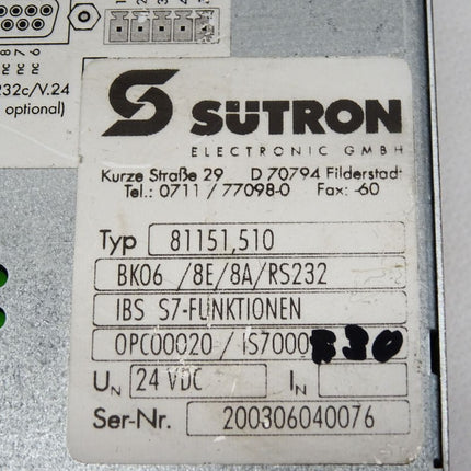 Sütron 81151,510 / BK06 / 8E / 8A / RS232 IBS S7-Funktionen