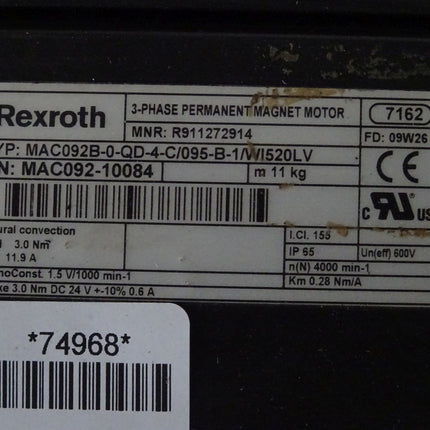 Rexroth Servomotor MAC092B-0-QD-4-C/095-B-1/WI520LV / MNR R911272914 Top