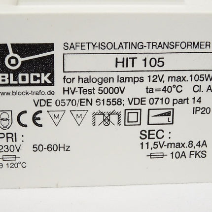 Block Safety-Isolating Transformer HIT105 / Neu OVP - Maranos.de