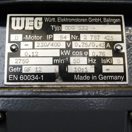 WEG 0DG532 ODG532 D-Motor Drehstrom-Getriebemotor GF12 2750min-1 i 10:1 0.12kW / Neu - Maranos.de