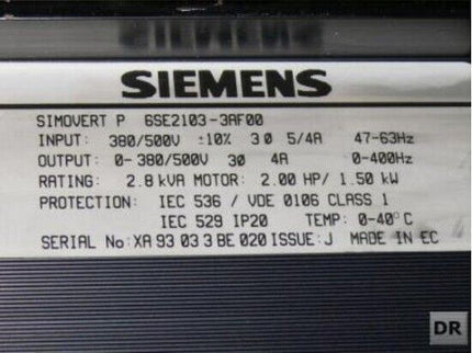 Siemens Simovert 6SE2103-3AF00 / 3SE2 103-3AF00 / 1,5kW / 2,8 kVA
