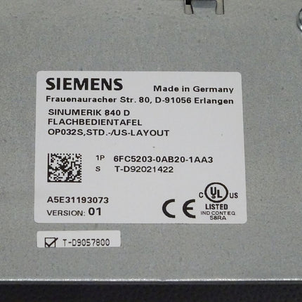 Siemens 6FC5203-0AB20-1AA3 OPERATOR PANEL Sinumerik 840F OP032S - NEU-OVP