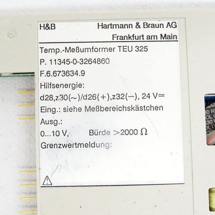 H & B Hartmann & Braun / Temp.-Meßumformer TEU325 / 11345-0-3265760