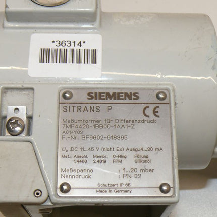 Siemens SITRNAS P 7MF4420-1BB00-1AA1-Z / A01+Y02 Meßumformer f. Differendruck