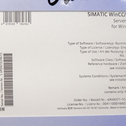 Siemens 6AV6371-1CA07-0AX0 SIMATIC WinCC/Server V7.0 / Neu OVP