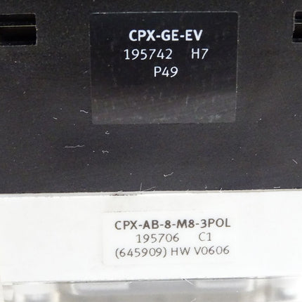 Festo 195742 CPX-GE-EV Verkettungsblock + 195706 CPX-AB-8-M8-3POL Anschlussblock - Maranos.de