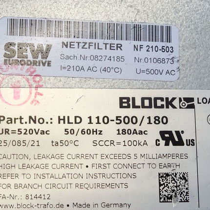 SEW Eurodrive Netzfilter NF210-503 / 0106873 / Block load HLD110-500/180