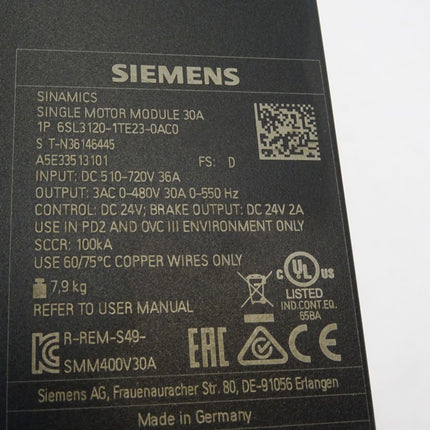 Siemens Sinamics Single Motor Module 30A 6SL3120-1TE23-0AC0 / Neuwertig - Top Zustand - Maranos.de