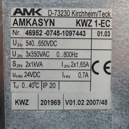 AMK AMKASYN KWZ-1-EC 46952-0745-1097443 01.03 KWZ 201969 V01.02 2007/48