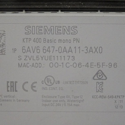 Siemens KTP400 Basic Mono PN 6AV6647-0AA11-3AX0 / 6AV6 647-0AA11-3AX0 - Touchglas und Membrane erneuert