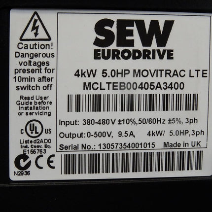 SEW Eurodrive Movitrac LTE MCLTEB00405A3400 MCLTEB0040-5A3-4-00 4kW Frequenzumrichter - Maranos.de