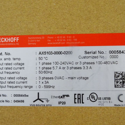 Beckhoff AX51003-0000-0200 Digital Kompakt Servoverstärker 1-kanalig / Neu OVP versiegelt - Maranos.de