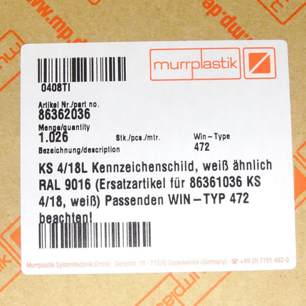 Murrplastik 86362036 KS4/18L Kennzeichenschild / Inhalt : 1026 Stück / Neu OVP
