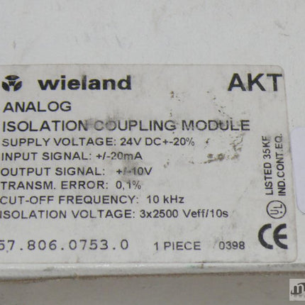 NEU-OVP Wieland AKT 57.806.0753.0 Analog Isolation coupling Module
