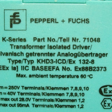 Pepperl+Fuchs K-Series 71048 KHD3-ICD/Ex 132-8 Galvanisch getrennter Analogübertrager - Maranos.de
