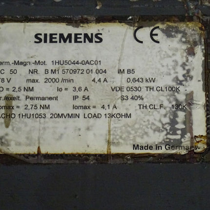 Siemens 1HU5044-0AC01 Permanent Magnet Motor 0,643 KW / 2000 Rpm / 1HU5044-0AC01