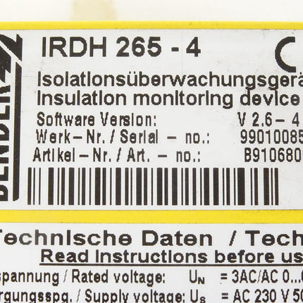 Bender A-Isometer Serie 260 IRDH265-4 Isolationsüberwachungsgerät - Maranos.de