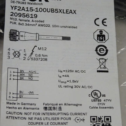 Sick YF2A15-100UB5XLEAX Anschlussleitung 2095619 Kabel 10m neu-OVP