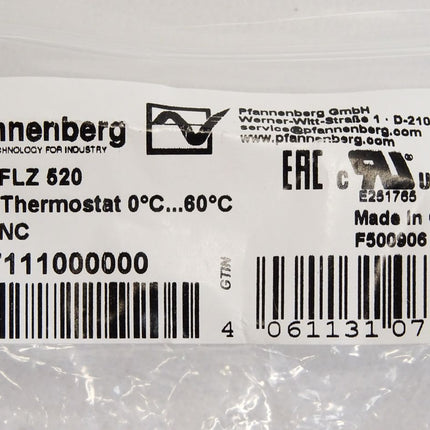 Pfannenberg FLZ520 Thermostat 0°C...60°C / Neu OVP